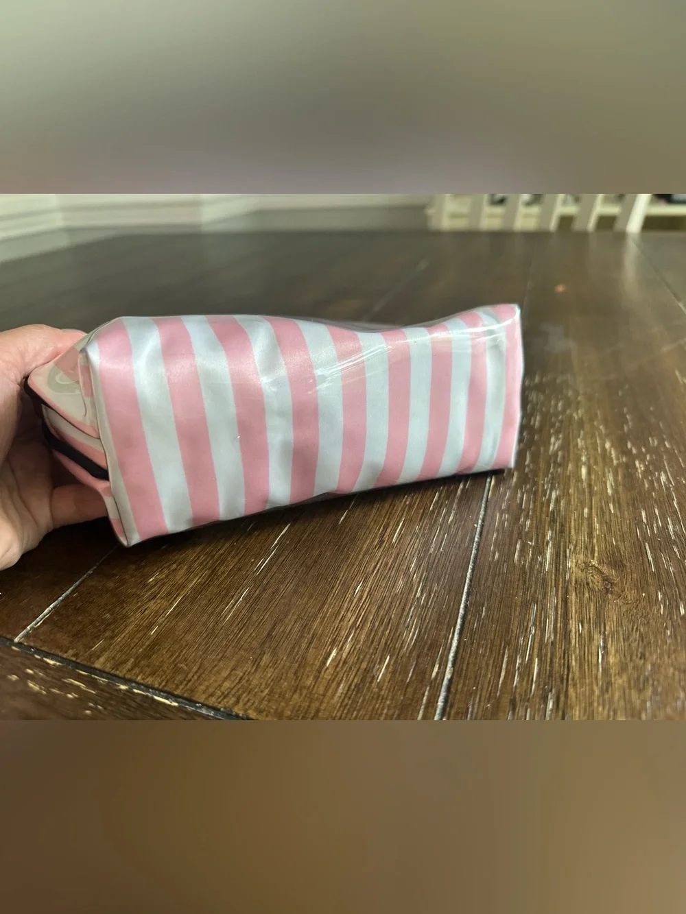 Victoria’s Secret striped cosmetics bag